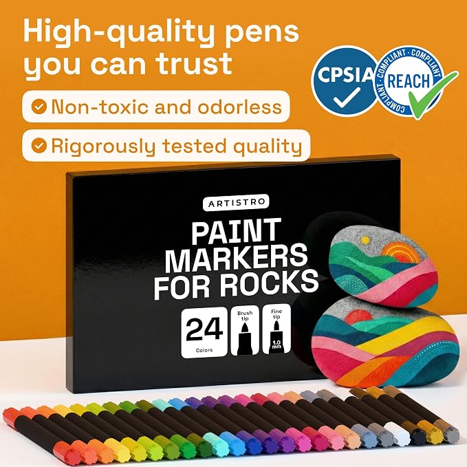 ARTISTRO 24 Rock Acrylic Paint Marker Pens - Rock Painting Kit