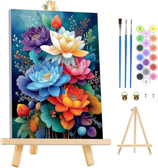 MAXBYE Framed Paint by Numbers Kits for Adults, Flowers Paint by Numbers Kit for Adults with Wooden Easel, Easy DIY Oil Painitings Kits with Tools for Beginners Gift Home Wall Decor 10×14 Inch