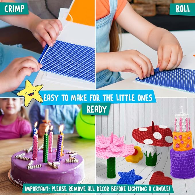 Beeswax Candle Making Kit for Kids - 100% Pure Bees Wax | 16 Multicolor Sheets - DIY Candle Rolling Supplies for Arts, Crafts and STEM Projects for Boys and Girls (+6 Shape Cutters)