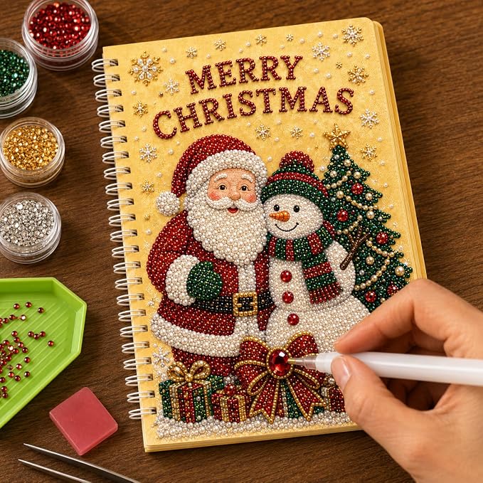 100 Pages DIY Christmas Pearl Diamond Art Painting Notebook，Style H
