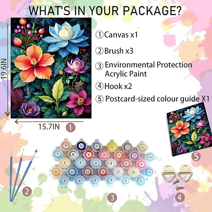 Arttoplus Flowers Paint by Numbers Kit for Adults Beginner 16x20inch | Flower Adult Paint by Number Kits on Canvas, DIY Oil Painting by Numbers for Gift Home Wall Decor (Without Frame)