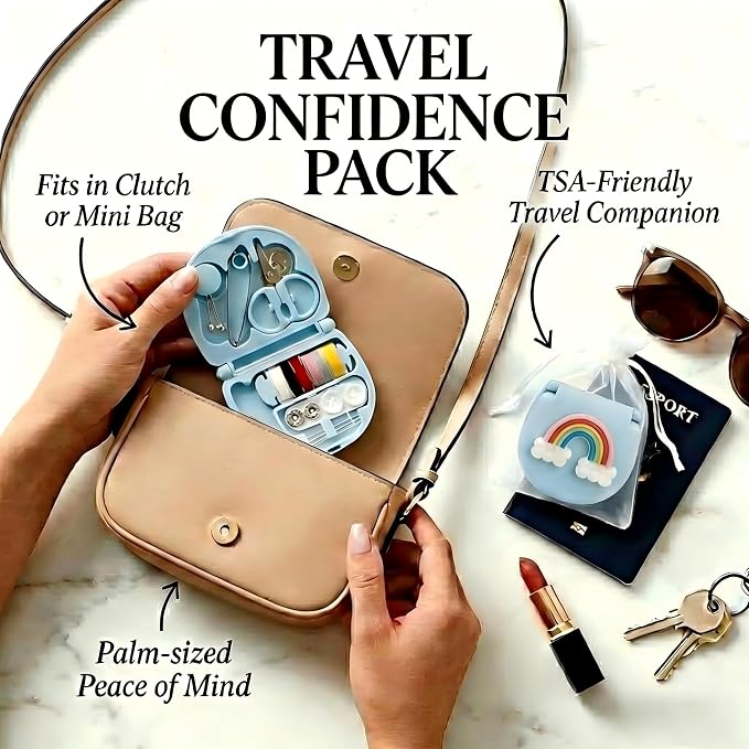 2 Pack Mini Travel Sewing Kit, Portable Emergency Sewing Box with Scissors, Needles, Threads, Compact Clothing Repair Set for Travel, Purse, Office, College Dorm (3D Rainbow Blue)