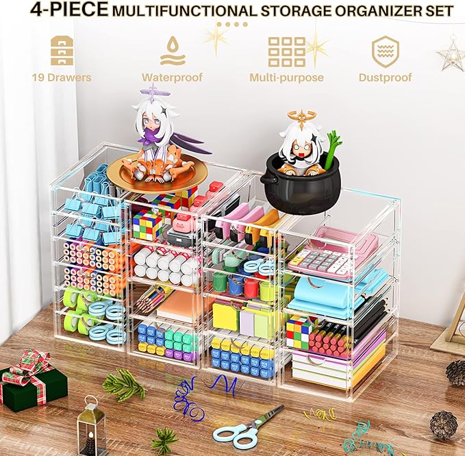 Acrylic Makeup Organizer with 19 Drawers,Storage Drawer Organizer | Bathroom Organizers and Storage for Palettes, Cosmetic, and Beauty Supplies, Desk Organization