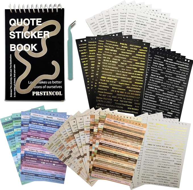PRSTINCOL 2370 Pcs Word Stickers for Journaling,40 Sheets Quote Stickers Gold Foil Small Talk Stickers for Junk Journal Craft,Scrapbooking Supplies Making