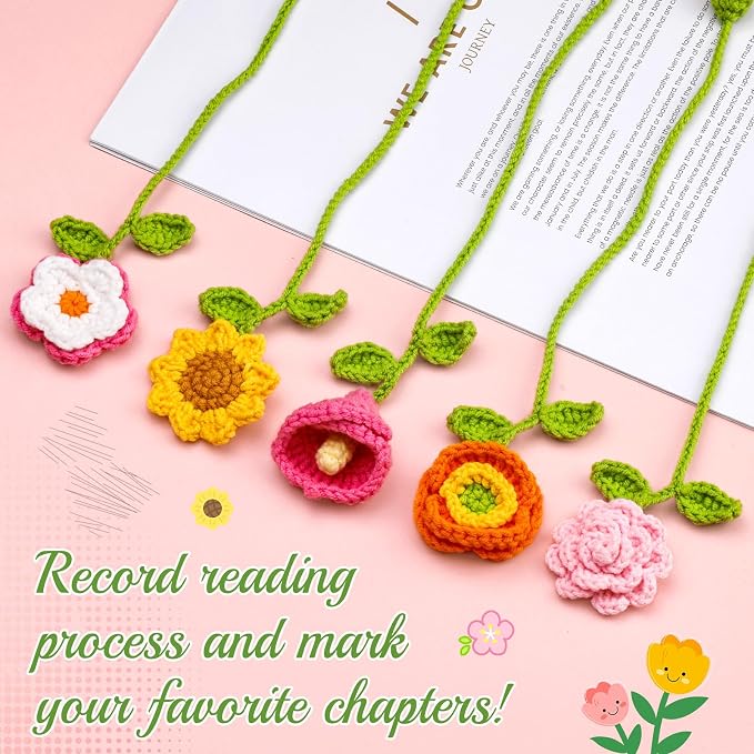 GarfxG Crochet Kit for Beginners Adults 10pcs Flower Bookmarks Knitting Kit