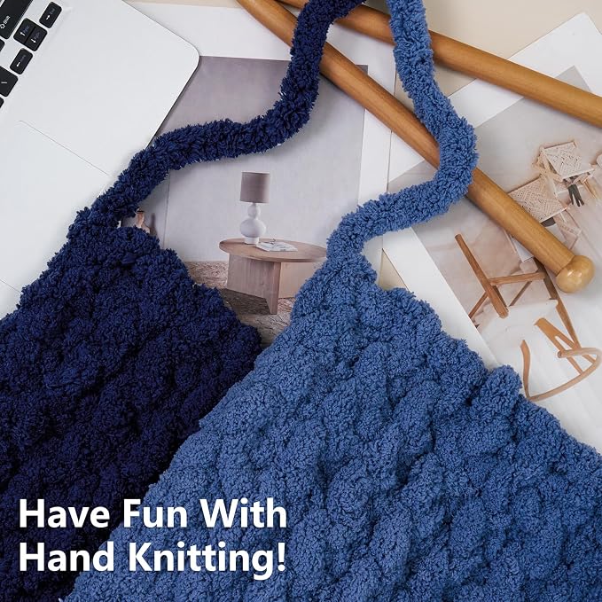 Cozyful Chunky Yarn for Hand Knitting - #10 Chunky Chenille Yarn, Jumbo Big Thick Chunky Yarns for Crocheting, Super Bulky Chunky Knit Blanket Yarns, 8 Skein (22yd, 8oz/Skein), Country & Navy