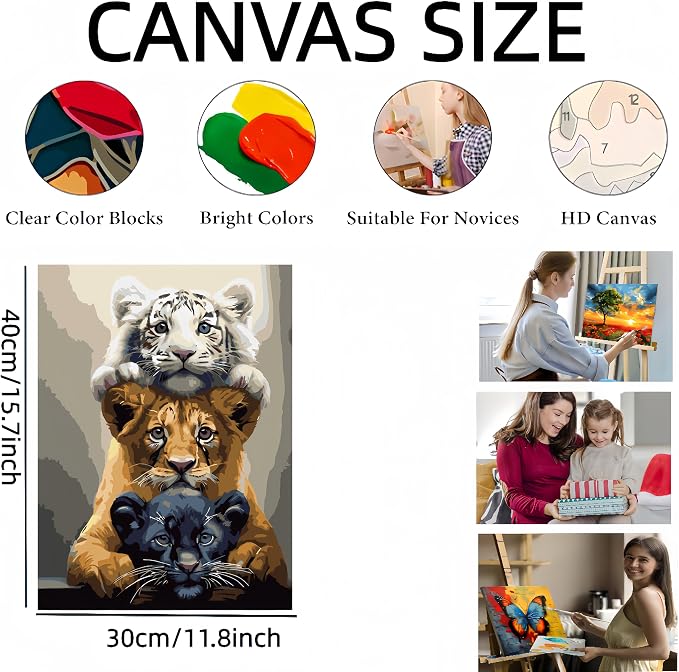 Three Tigers Painting by Numbers Kit for Adults Beginner,11.8X15.7 Inch | Color by Numbers for Adults,Adult Paint by Number Kits on Canvas,Paint by Numbers Easy Oil Painting for Home Wall Decor