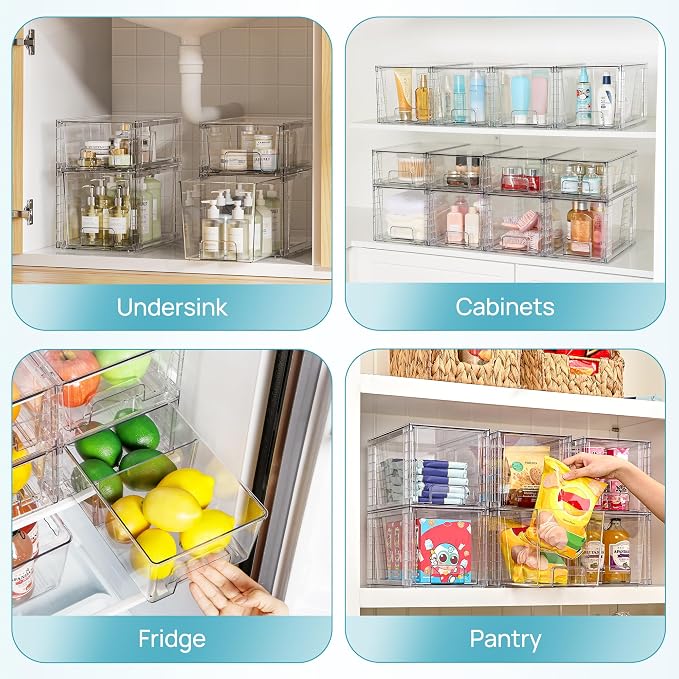 Vtopmart Clear Stackable Storage Drawers, 8 Pack Medium Set