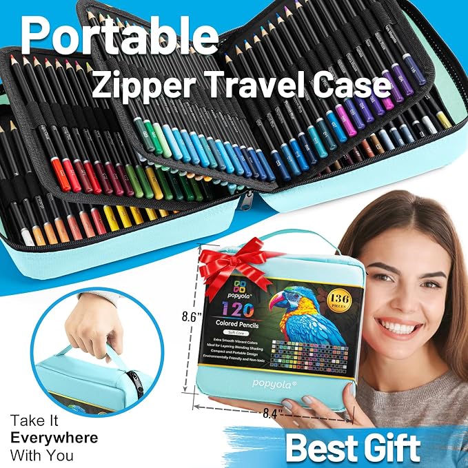 136 PCS Colored Pencils Set for Adult Coloring Books, 120 Colored Pencils | with Sketchbook, Coloring Book, Sharpener, Tutorial, Color Chart, Soft Core Oil-Based, Ideal for Drawing Blending Shading