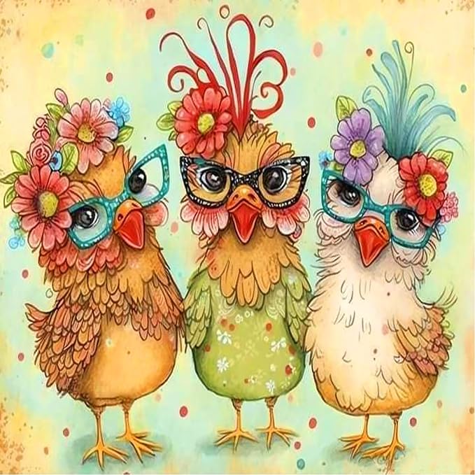 mrpwnle Diamond Art Kits for Adults, Chicken Diamond Painting 12×12inch | Chickens Diamond Art Painting Kits for Adults, 5D Round Full Drill Gem Art Diamonds Dots Crafts Kits for Home Wall Decor