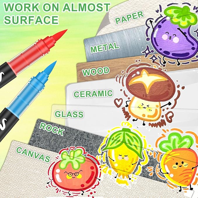 Amamao 408 Colors Acrylic Paint Markers, Soft Brush Tip for Rock Wood Glass