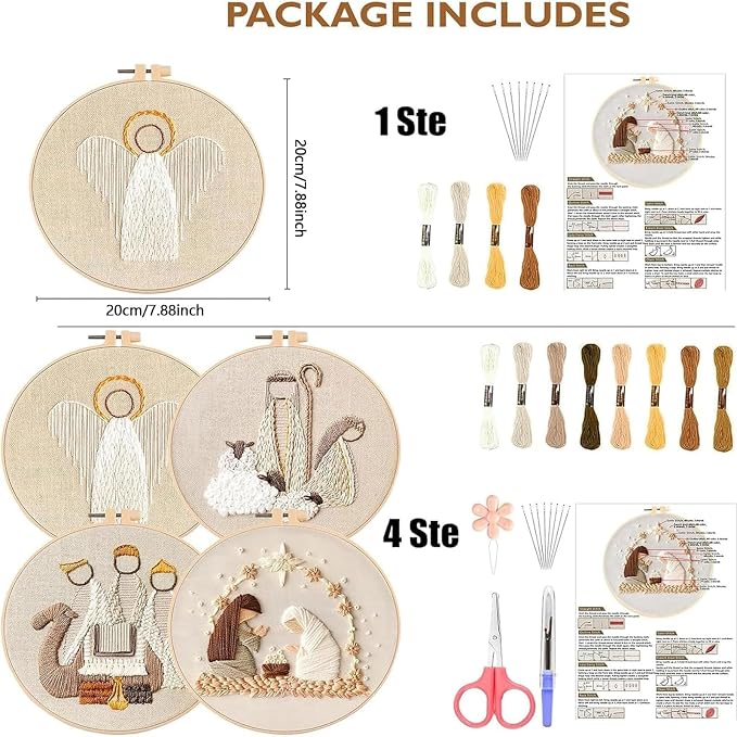 YOUDRN Nativity Scene Embroidery kit, 4 Set Christmas Embroidery Kits