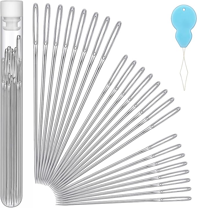 24 PCS Large Eye Sewing Needles, 3 Size Leather Embroidery Sharp Needle | Sewing Needles Stainless Steel Yarn Knitting Needle for Handsewing, Crafts, Repair, Quilting Thread