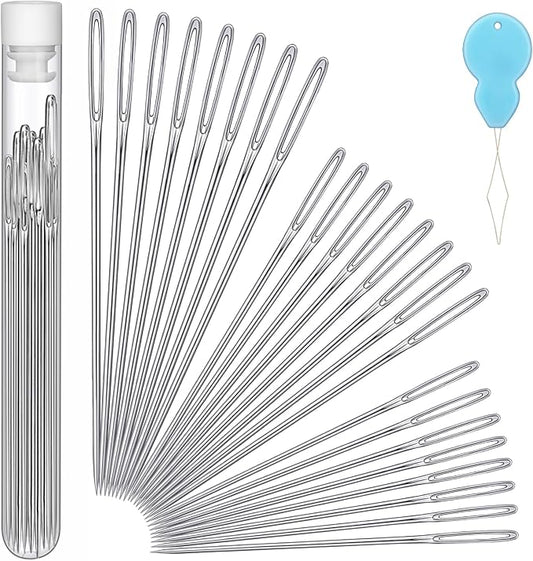 24 PCS Large Eye Sewing Needles, 3 Size Leather Embroidery Sharp Needle | Sewing Needles Stainless Steel Yarn Knitting Needle for Handsewing, Crafts, Repair, Quilting Thread