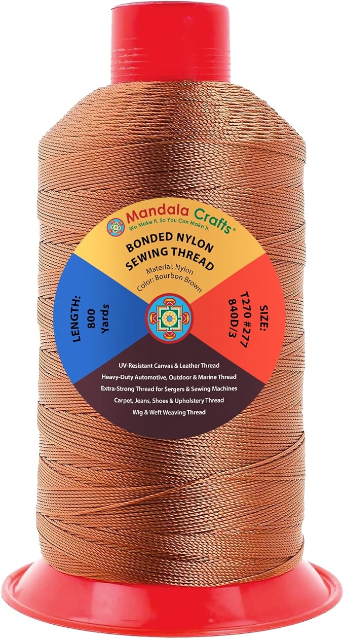 Mandala Crafts Size 277 840D T270 Bourbon Brown Bonded Nylon Thread 800 YDs