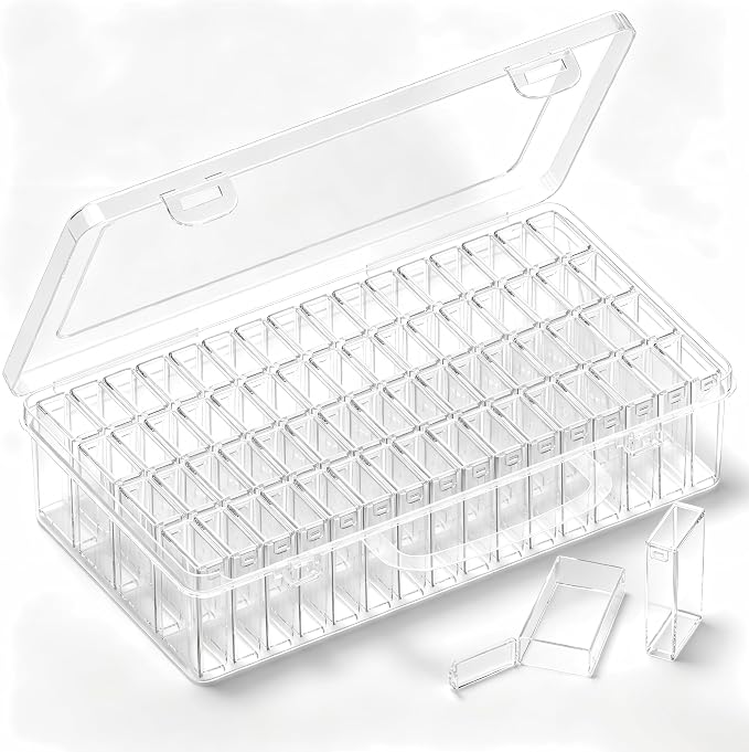 64 Grids Diamond Painting Storage Containers, Portable Transparent Bead Organizer Box with Snap Lid | Dust-Proof Diamond Art Drill Container for DIY Crafts, Jewelry, and Small Accessories