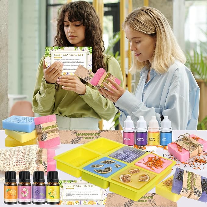 Soap Making Kit- Soap Making Kit for Adults, DIY Soap Making Supplies with Shea Butter Glycerin Melt and Pour Base, Silicone Molds, Dried Flowers, DIY Craft for Beginners Gift for Women