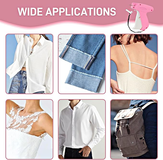 2026 New Stitch Gun for Clothes, Handheld Quick Clothing Fixer Sewing Kit with 1000 Black & 1000 White Fasteners, 6 Replacement Needles, Bright Pink