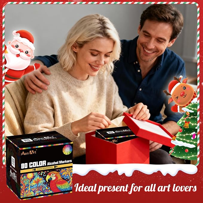 AenArt Alcohol Markers, 80 Color Dual Tip Art Drawing Markers, Artist Pens with Organizing Case for Adult Drawing Coloring Sketching（White Barrel）