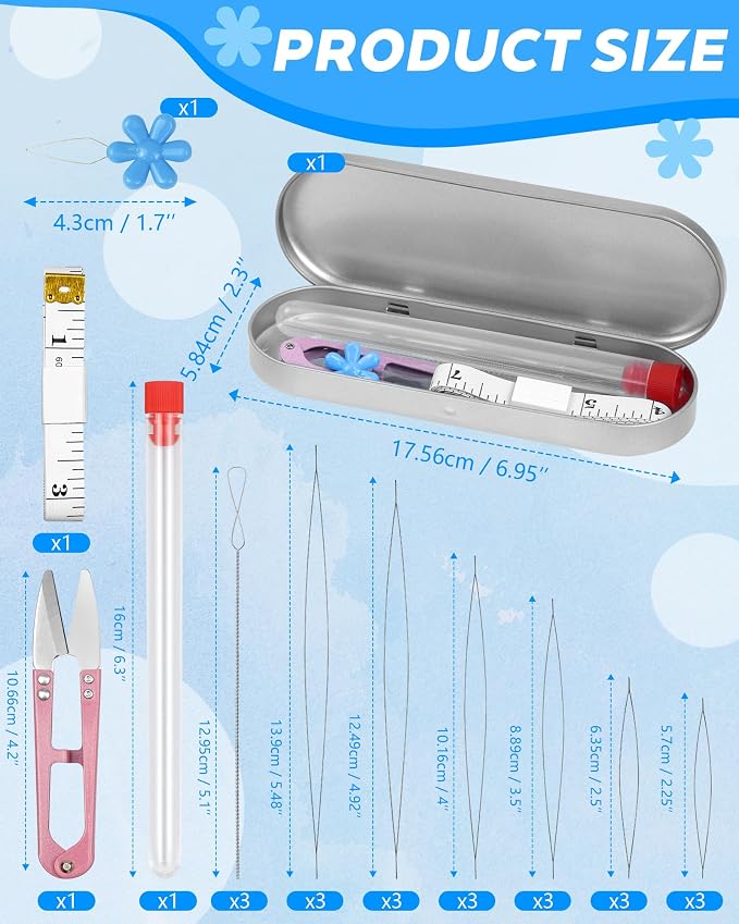 FIVEIZERO 21 Pieces Beading Needles Set, 6 Sizes Seed Beads Needles Big Eye, Collapsible Beading Needles Set for Jewelry Making