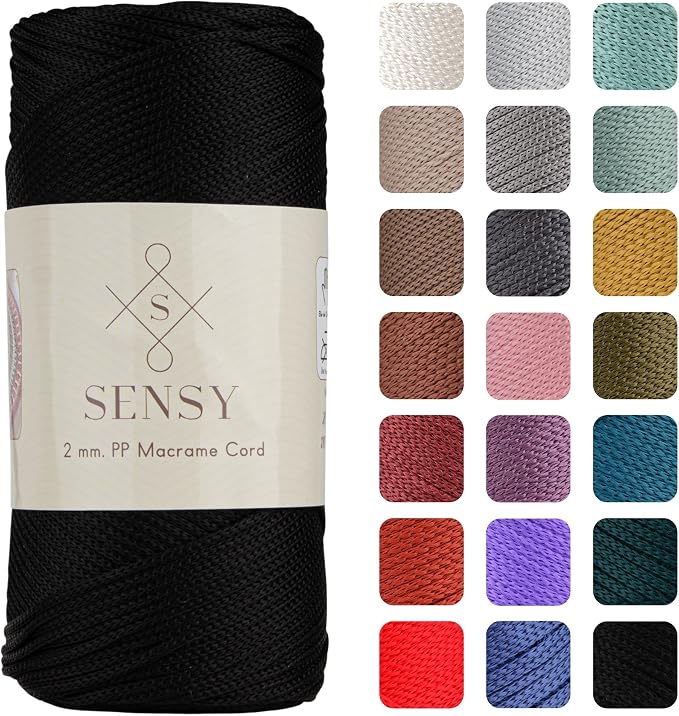Sensy Premium 2mm 251 Yards Polyester Rope 100% Polypropylene Cord Macrame Cord 2mm Crochet Bag Cord Macrame Rope Crochet Thread Gift for Knitter (Black)