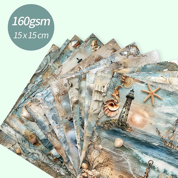 6x6" Cardstock Single Sided Scrapbooking,Craft Decorative Scrap Book Paper | 160gsm,24-Sheet 12Patterns Colored Paper,Junk Journal Supplies,Vivid Origami Papers DIY Craft Gift Wrapping Album.Nautical