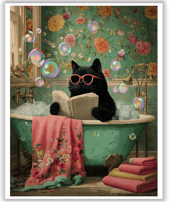 HITO Cat Paint by Numbers Kit for Adults 16x20 Inch Frameless | Bathroom Cat Paint by Numbers Kit for Adults Beginner, DIY Acrylic Oil Easy Painting by Numbers for Gift Home Wall Decor