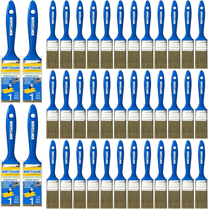 King Origin 1.5 Inch Paint Brush Set, 40 PCS 1-1/2 Inch (38mm) | Flat Paint Brushes for Walls, Furniture, Crafts, Art, Professional DIY Painting & Touch-Ups