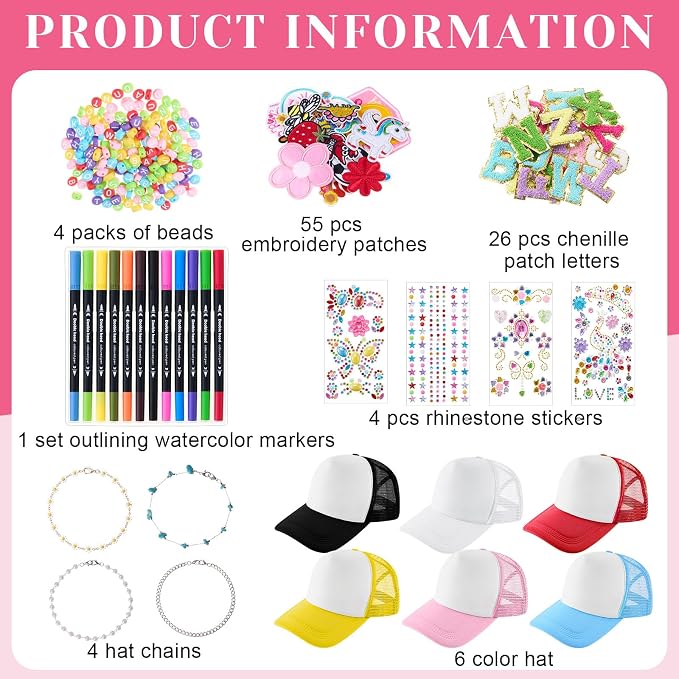 Skicuff 16 Pcs DIY Trucker Hat Decorating Kit,Vintage Style