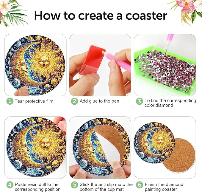 mrpwnle 8 Pcs Diamond Art Coasters Kits, Moon Diamond Painting Coasters Kit