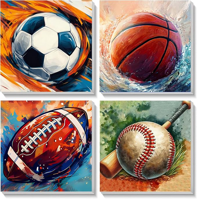 AUKELHJ 4 Pack Framed Paint by Numbers Kit for Adults, Sport, 8x8 inch