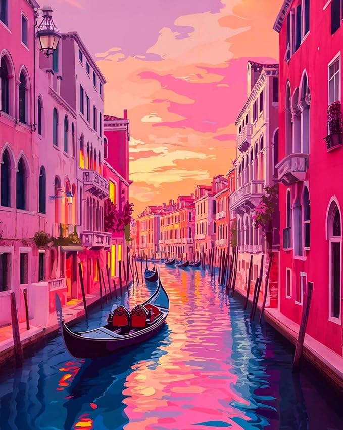 GEEHEIY Paint by Numbers Kit for Adults, Venice Canal Sunset, 16 x 20 Inch | DIY Adult Paint by Number Kit on Canvas for Beginners, without Frame, Colorful Cityscape Wall Decor, Stress Relief Craft Gift