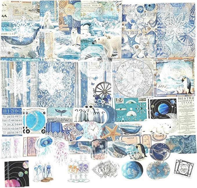 Esweny 100 PCS Vintage Ephemera Pack Journaling Scrapbooking Supplies Scrapbook Sticker Paper Kit for Junk Journal Planners Collage Craft Notebooks Decoupage Album (Ocean)