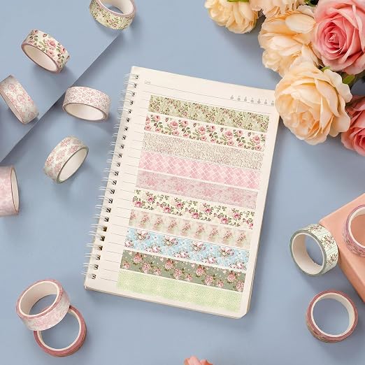 Gueevin 24 Rolls Floral Washi Tapes Set Scrapbook Supplies, Vintage | 15 mm Watercolor Flower Washi Tapes, Back to School DIY Craft Arts, Junk Journaling Planner Gift Wrapping Supplies