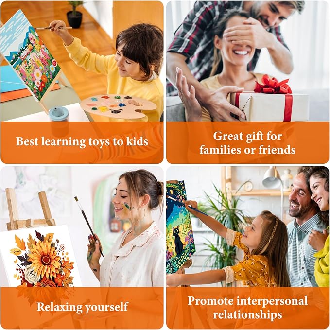Fountor Fall Framed Paint by Numbers Kit for Adults Beginner 10x10 in