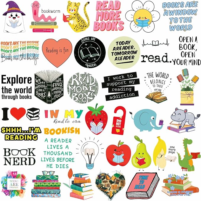 300PCS Holographic Book Stickers for Kindle Kids Teens Adults, Glitter Waterproof Bookish Sticker Pack Reading Vinyl Decals for Booktok Laptop Ebook Readers Water Bottles Journal Scrapbook