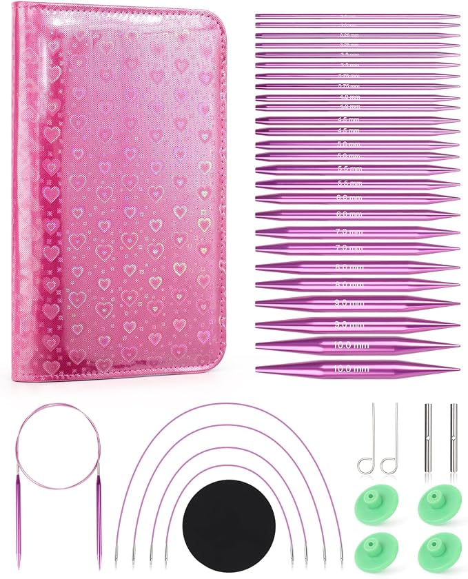 Aeelike Interchangeable Knitting Circular Needles 3-10.0mm, Purple Heart | Aluminum Interchangeable Knitting Needles with 4 Cables, Smooth Complete Needles Set for Socks Blankets Sweaters, Ideal Gift