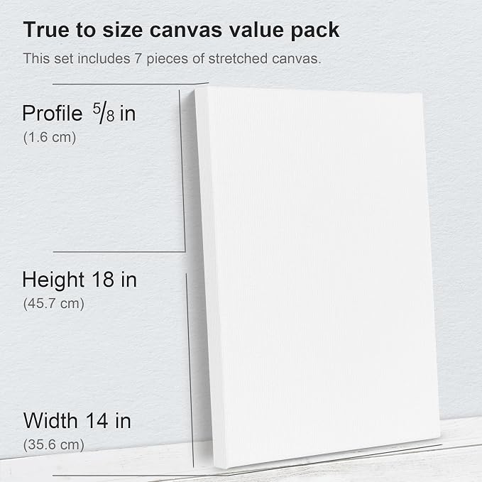 PHOENIX Large Stretched Canvas for Painting 14x18 Inch/7 Value Pack, 8 Oz Triple Primed 5/8 Inch Profile 100% Cotton White Blank Canvas, Large Framed Canvas for Oil Acrylic & Pouring Art