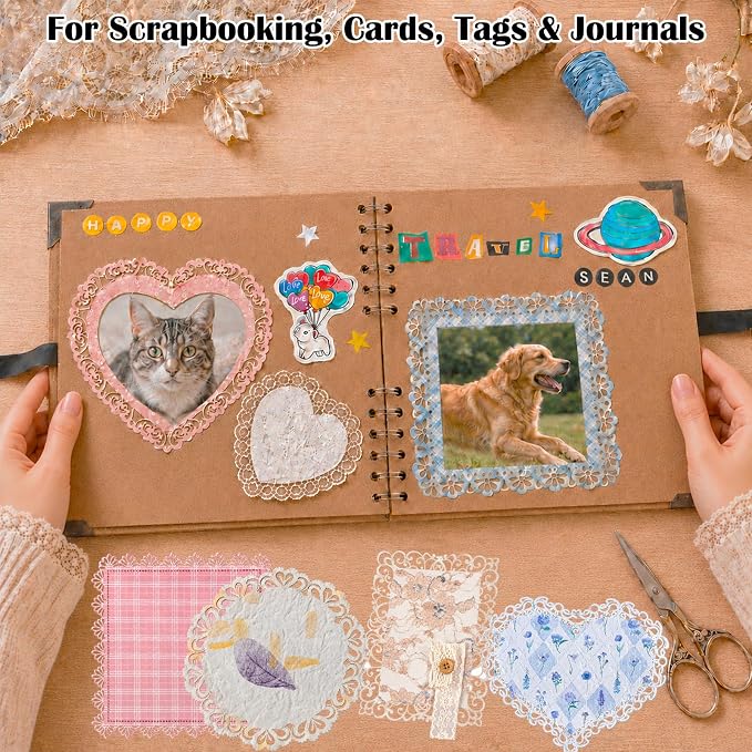 84 Sheets Lace-Edged Scrapbook Paper, 6 Themes Embossed Scrapbooking Paper