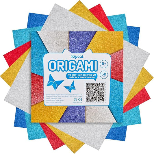 JoyCat Classic Glitter Origami Paper, 50 Sheets, 5 Colors, 6x6 Inch | Five vivid glitter colors add a bright shimmer to origami, party decorations, card making, gift accents and DIY crafts.