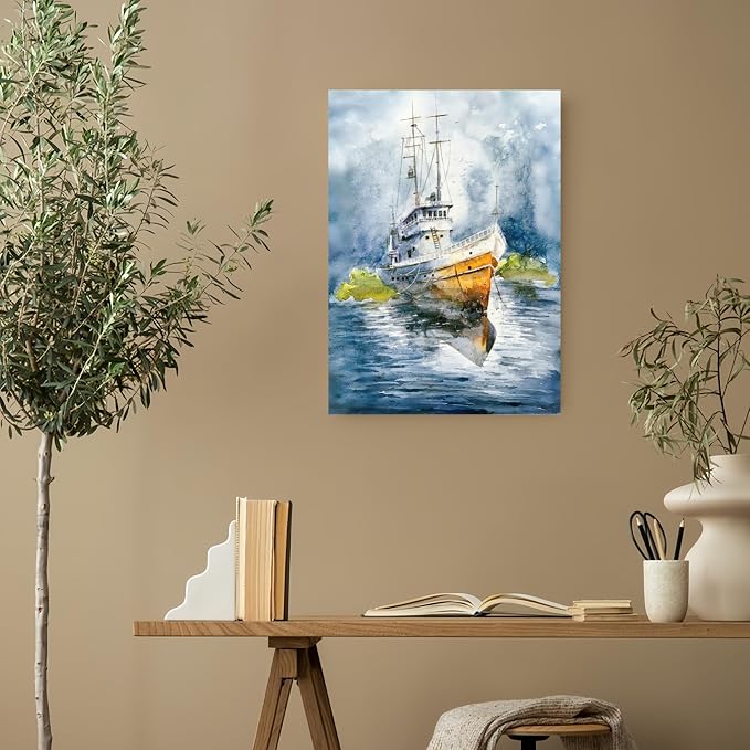 GXGLLPZBY Ship Painting by Numbers for Adults Beginner,15.7X19.7 inch | Paint by Number Kits on Canvas,DIY Oil Acrylic Number Painting Kit Home Wall Decor