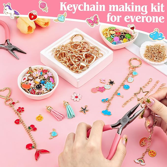 Kanmeii 587Pcs Lip Gloss Keychain Making Kit DIY Craft Supplies with Charms