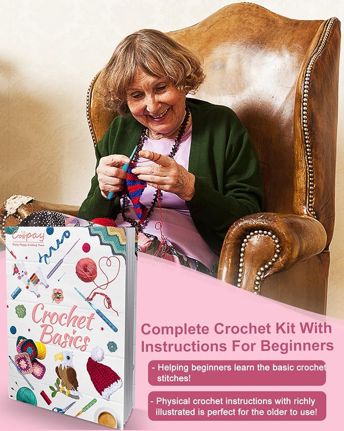 Coopay Crochet Kit for Beginner, Crochet Starter Kit with Portable Case | Complete Beginner Crochet Kits for Kids Adults with Easy-to-Follow Tutorial-Learn-to-Crochet Set, Ideal Gift for Women &Girls