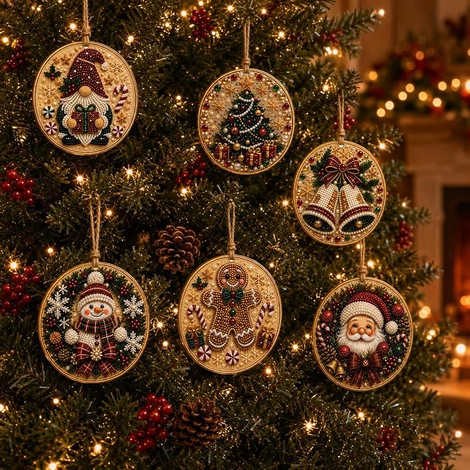 6Pcs Christmas Wooden Ornaments DIY Pearl Diamond Painting Kit (Christmas16)