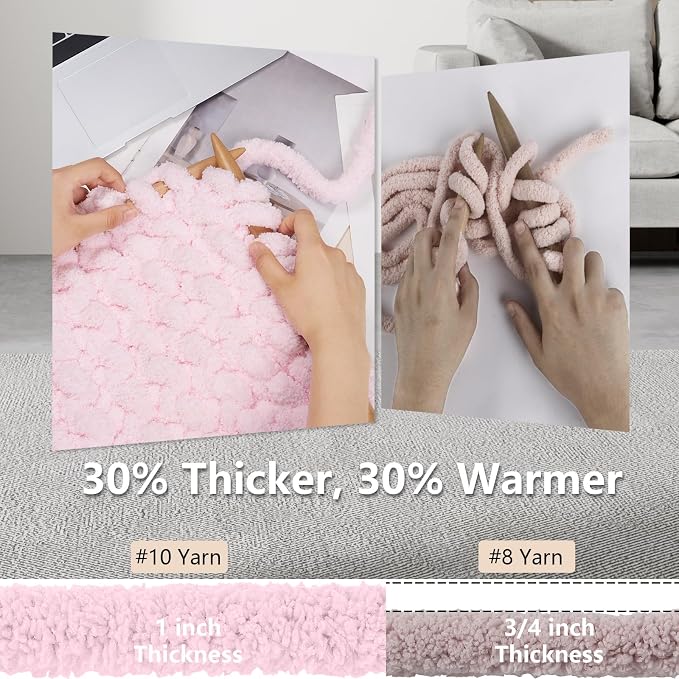 Cozyful Chunky Yarn for Hand Knitting - #10 Chunky Chenille Yarn, Jumbo Big Thick Chunky Yarns for Crocheting, Super Bulky Chunky Knit Blanket Yarns, 8 Skein (22 yds 8 oz Each Skein), Blush Pink