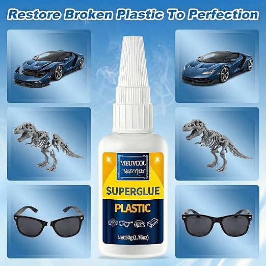 Super Glue for Plastic 100g, Plastic Glue for Legos,Model, 3D Printing Repair & Miniatures, Fast Drying Heavy Duty Adhesive for PLA, ABS, PVC, Acrylic, Car, Includes 6 Precision Micro-Tips
