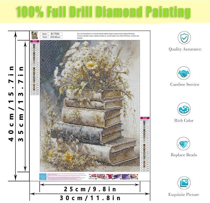 Retro Book Flower Diamond Art Kits for Adults,Diamond Painting Kits 12X16In