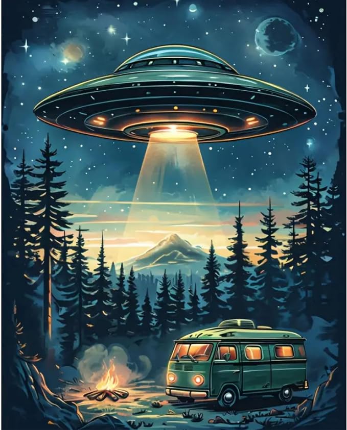 Arttoplus UFO Paint by Numbers Kit for Adults Beginner 16x20 inch | Bus in Forest Adult Paint by Number Kits on Canvas, DIY Oil Painting by Numbers for Gift Home Wall Decor (Without Frame)