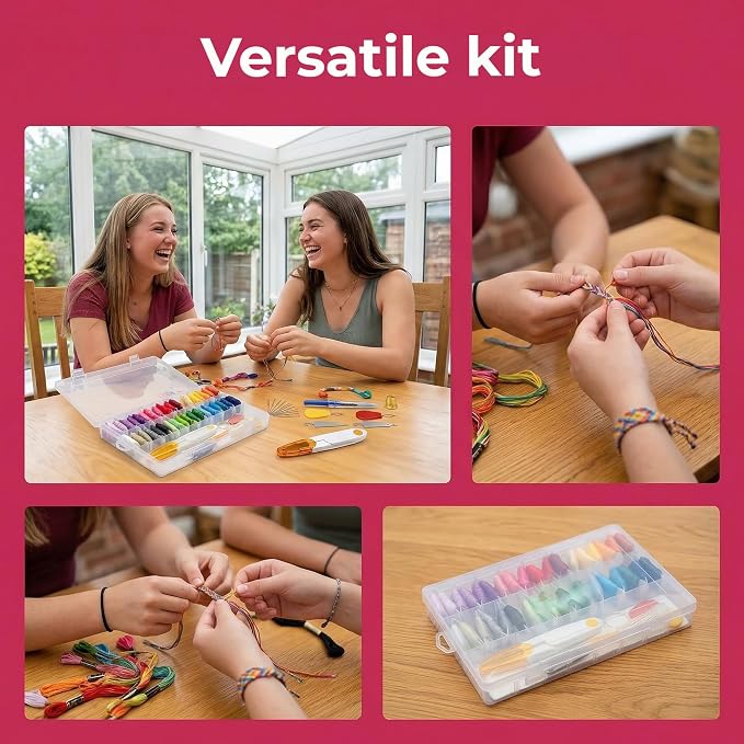 Huacan 36 Colors Embroidery Thread Kit Full Starter Tools with Storage Box
