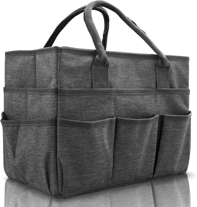 Cupohus Art Organizer Craft Storage Tote Bag with Pockets and Handles Grey